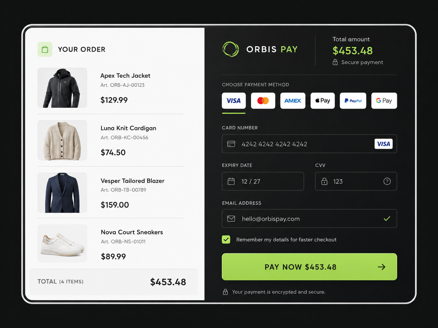 Orbis Pay checkout interface